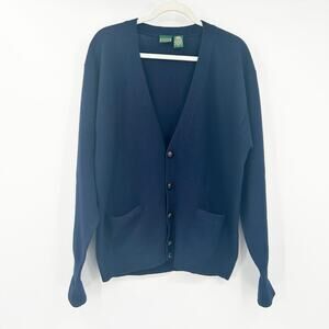 Clubfellow Mens Preppy Fall Knit 100% Lambswool Cardigan Sweater Size M Navy